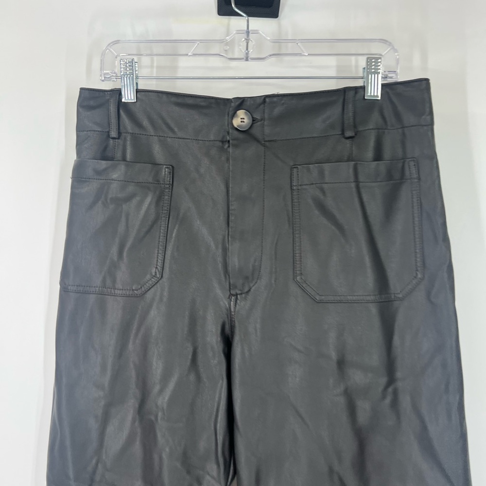 Maeve by Anthropologie Colette Faux Leather Cropped Wide-Leg Pants in Black - Picture 3 of 8